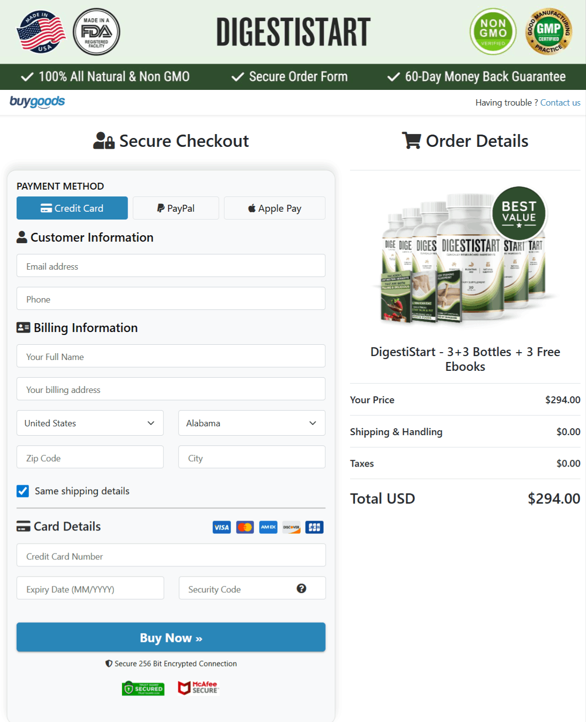 DigestiStart Checkout page